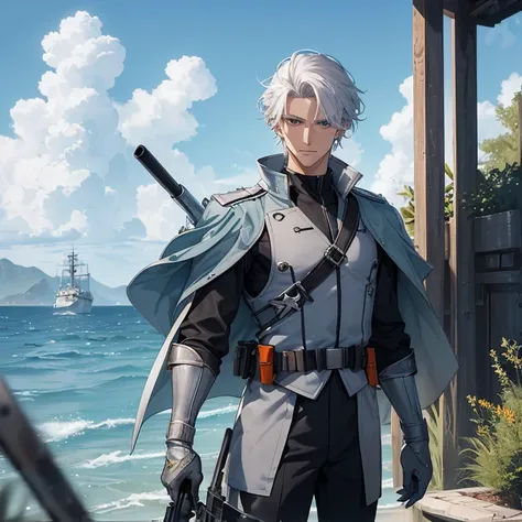 Masterpiece, HD, high resolution, High Quality, Best Quality, Super Detailed. Solo character alone. Science-fantasy art.
{{(a 30-years-old male-human elite soldier:(appearance: white-skin. White-hair. Slender complexion. Very handsome face. Grey-eyes. Rela...