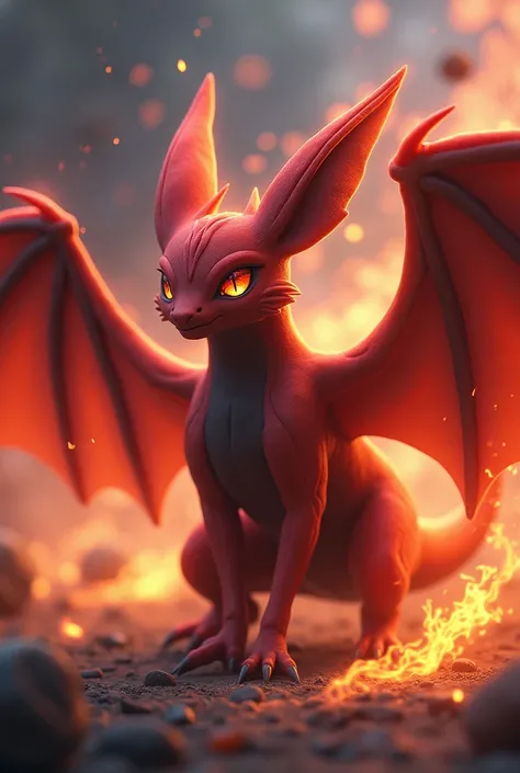 Pokemon, 3d anime,  bat, red fire skin, fire and dark type