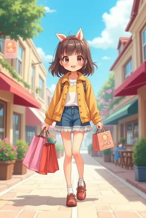 A cute anime girls coming from shoping 