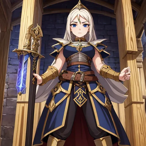 Beautiful character ,  masterpiece ,  attention to detail , fantasy style,  full body ,  model to be used in a TCG game,  wield a medieval weapon ,  medieval races ,  fantasy world races , focus on the details,  perfect face