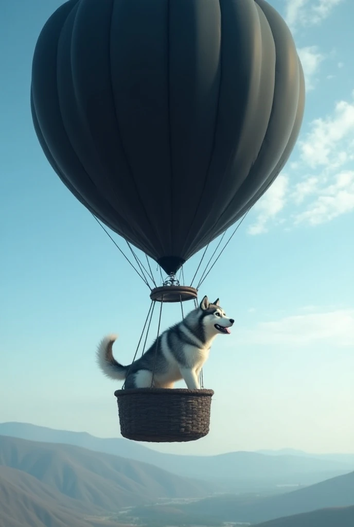 A huge husky dog in a black balloon 