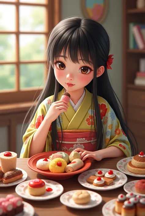 Japanese girl eating sweets