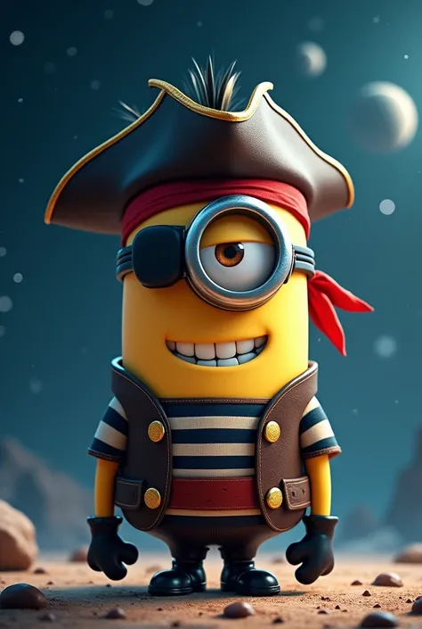 Minion pirate de l’espace avec un bandeau à l’œil gauche