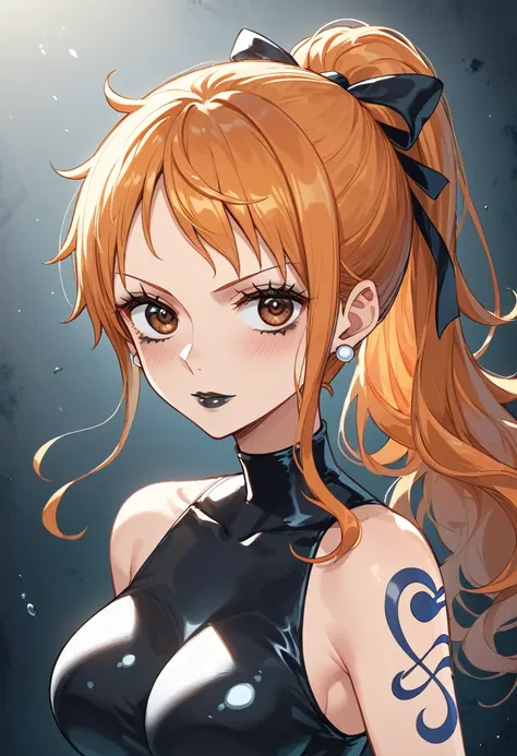 score_9, score_8_up, score_7_up, score_6_up, source_anime, highres, masterpiece, best quality, intricate details, detailed face, looking at viewer, 1girl, nami from one piece, nami, bracalet, orange hair, brown eyes, ponytail, jewelry, earrings, long hair,...