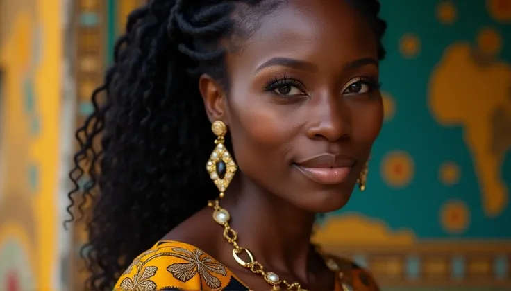 Représente une femme africaine de 76 ans, dont la beauté est magnifiée par la sagesse et lexpérience de la vie. Son visage est marqué par les lignes du temps, mais chaque ride raconte une histoire de résilience et de sérénité. Ses yeux sont profonds et exp...