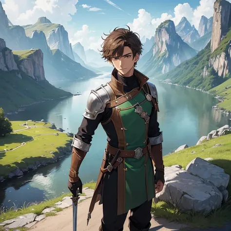 Masterpiece, HD, high resolution, High Quality, Best Quality, Super Detailed. Solo character alone. Science-fantasy art.
{{(a 28-years-old male-human noble:(appearance: fair-skin. Short brown-messy-hair. Male-slender complexion. Very handsome face. Brown-e...