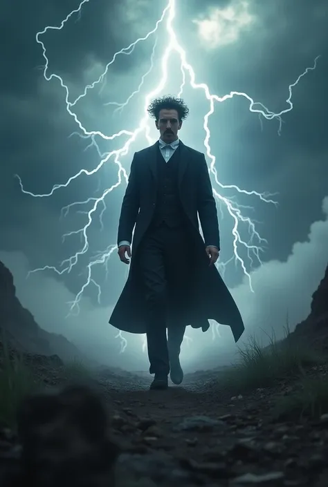 Nikola tesla, walking headlong into a lightning storm