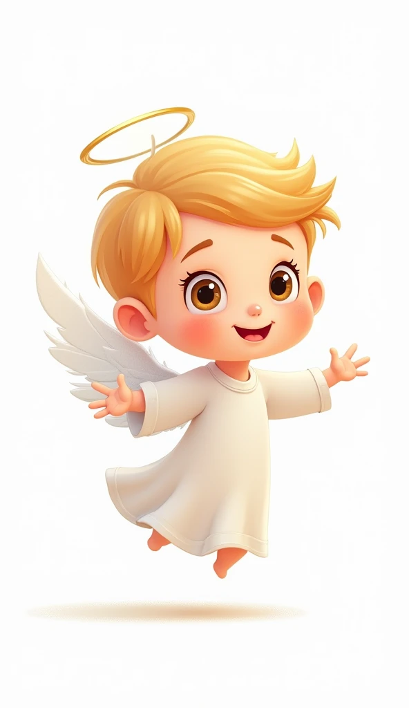 A cartoon angel boy , white background , side view 