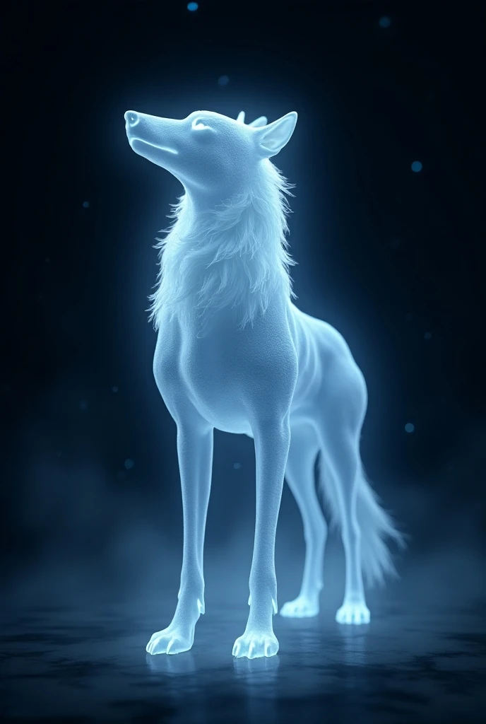 A hyper-realistic creature water drop 
Or  wolf standing in space. this is glowing.