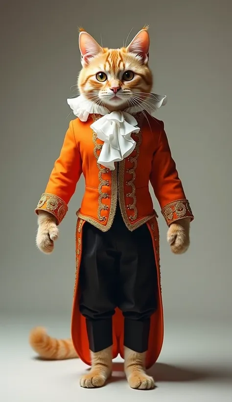 A real cat wearing a Latin male dancer costume　Standing facing forward