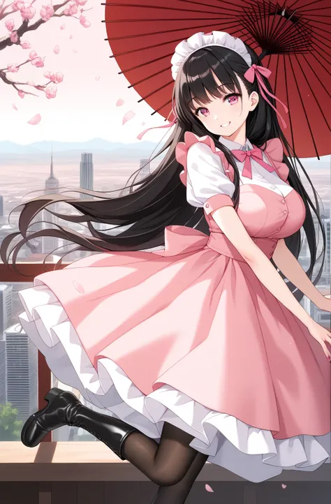 sauce_cartoon,  morning scent   ,     deep black hair red  .. long target hair , ,  extra long target hair,  pink eyes , ribbon,...