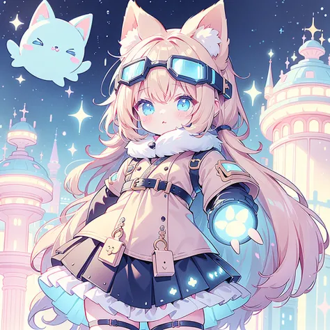  absurd、A cute pet in a fantasy world wearing big goggles、kawaii tech,