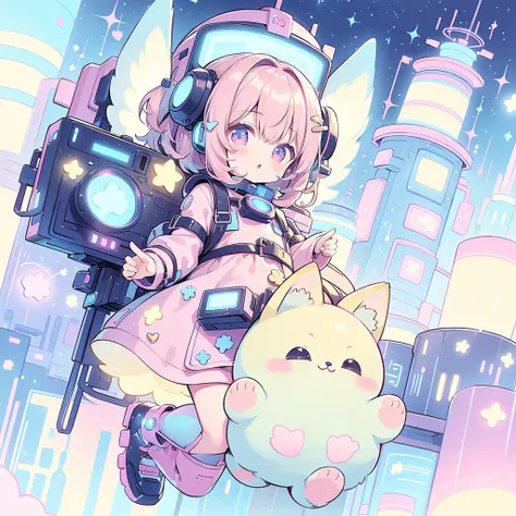  absurd、A cute pet in a fantasy world wearing big goggles、kawaii tech,