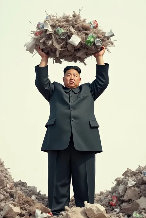 A scene where Kim Jong-un puts trash above his head