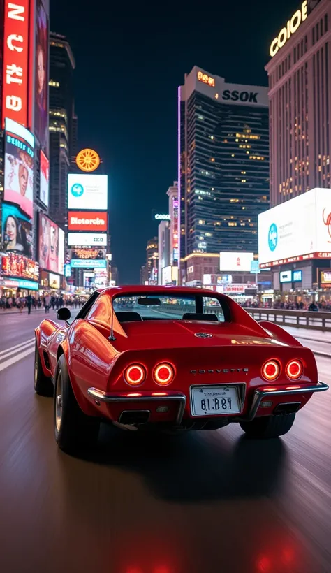 １９７０Corvette stengley runs briskly through the streets of Las Vegas at night