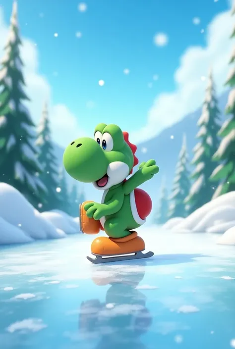 Yoshi fesant du patin a glace