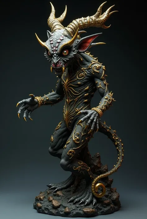 A demonic sculpture mixed with diamonds and gold