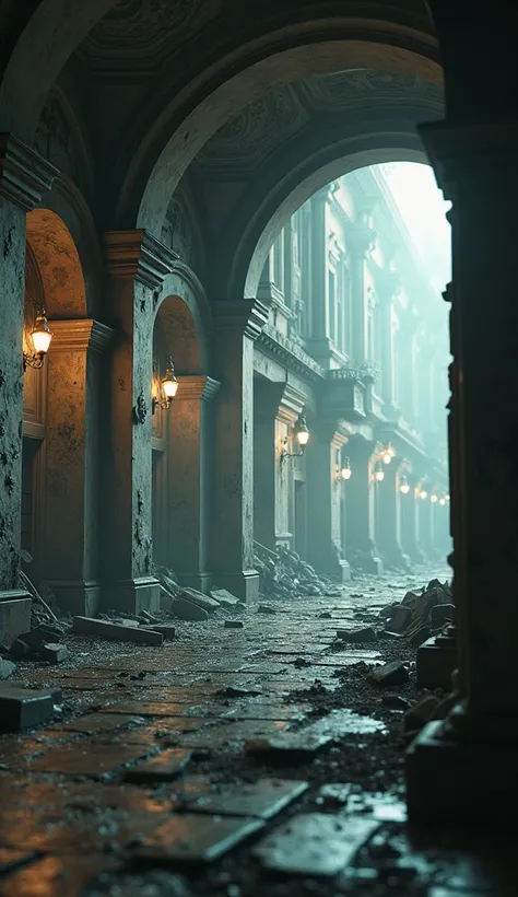 "A close-up of CST station with bullet holes in walls and chaos around. 
(High quality HDR detail)