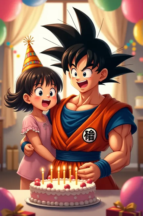 Draw Goku celebrating a girls birthday 