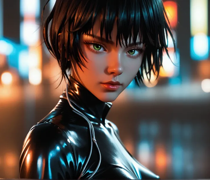  there is a woman in black and white outfit ,  posing for a photo , in the style of ghost in the shell, thick, intriguing outfit,  very sexy outfit , full body and head view ,  sexy position, one punch man tatsumaki, V из Devil May Cry как эльф,   quiet fr...