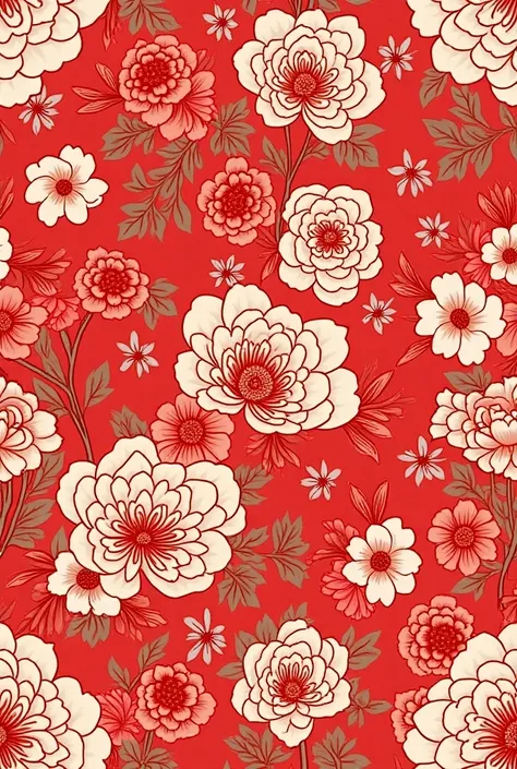 Make a cheong sam pattern red and white flowers make it able to repeat so dont make it boxy, add random flowers tgth but good, abit compact