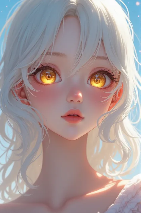 Anime girl with white hair and yellow eyes 