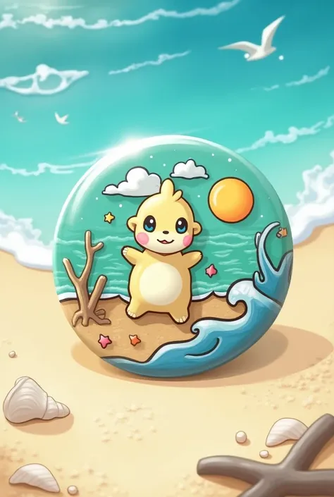 Make me a Pokémon badge with the theme of the beach