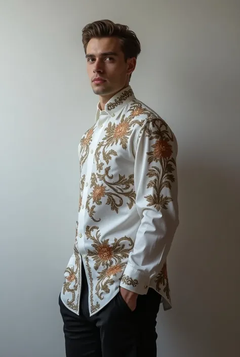 Premium formal shirt with classic royalty beautiful embroidery design between 2 lines on it’s left side 