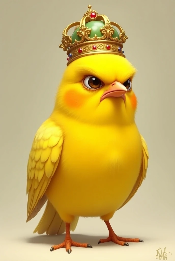 Create a yellow canary with a kings crown, frowning 