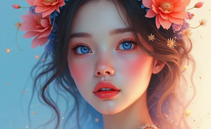  Ultra-realistic digital portrait of a young woman of sublime and ethereal beauty ,  with harmonious and delicate features that evoke an almost supernatural aura .  The face has perfect proportions ,  with softly sculpted cheekbones ,  delicate and well-ou...