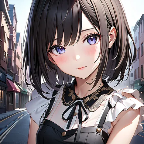 ((32K)), ((Best Quality)), (( Ultra Hi-Res)), (( Hi-Res)), ((超 Hi-Res)), (( very detailed CG)), ((unity 32K wallpaper)), (masterpiece, Best Quality),( 1 girl)、 beautiful dark eyes 、Short black hair,half-closed eyes、blush、Small breasts、layered dress、asymmet...