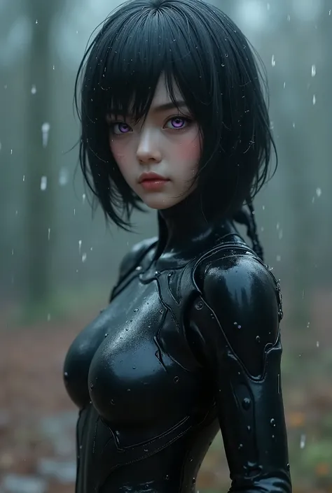 masterpiece, (Photorealistic:1.4), Raw photo, cyborg, rain,　Water Drop,　 ash hair, autumn,  1 cyborg Girl, ((super realistic details)),  octan render, 8k, ultrasharp, character edge light, tits, Details of complex ornaments, cyborg Girl、　Android Girl、 Cybe...