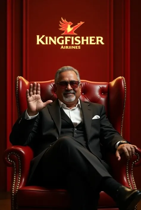 Vijay mallya sitting in his own Kingfisher hair lines and waving his hand