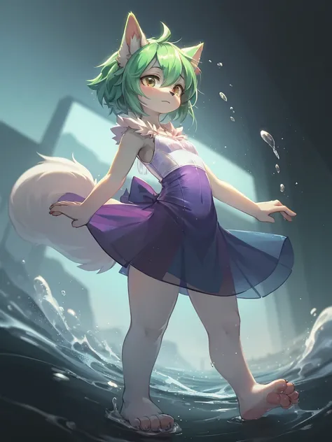 Fluffy Dog Girl , Fluffy transparent dress , Stomp feet , (Splat, splat) , splash , Listless , ballet
, ( soft focus , Shallow focus , dim light , Cross Process , Tyndall ) , looking away , bold action