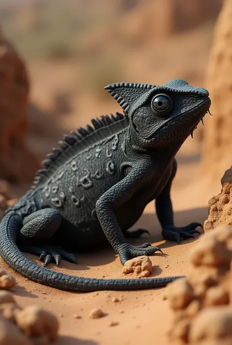 A black chameleon from Namibia with TGP MEAUX writing on his side.