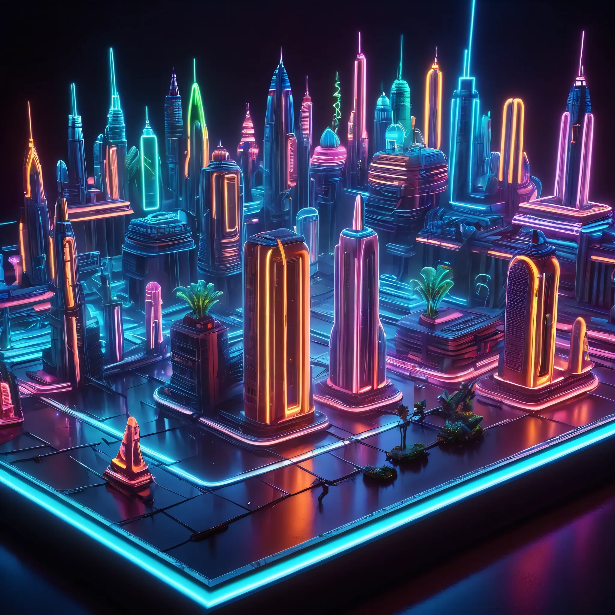 realistic detailed neon city diorama, hyper-detailed cyberpunk neon city model, intricate miniature neon cityscape, ultra-detailed sci-fi neon metropolis, hyper-realistic miniature neon night cityscape, extremely detailed 3D printed neon city diorama, masterpiece highly detailed neon megalopolis diorama, photorealistic miniature neon cyberpunk cityscape, best quality 8k hyper-realistic neon city diorama, cinematic neon cityscape miniature diorama