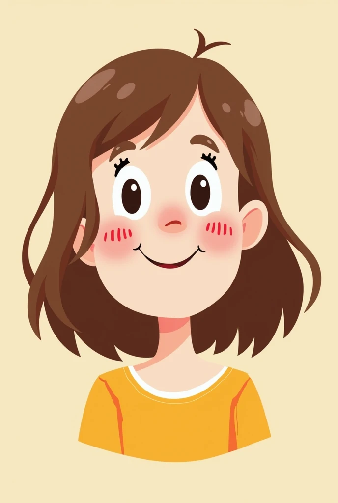 Cartoon drawing of a  with brown hair .  .The look is 2D and simple , with thick lines,  rounded shapes and without complex shadows . with a friendly and lively expression ,  big eyes and minimal details ,  maintaining a colorful and fun look ,  aimed at y...