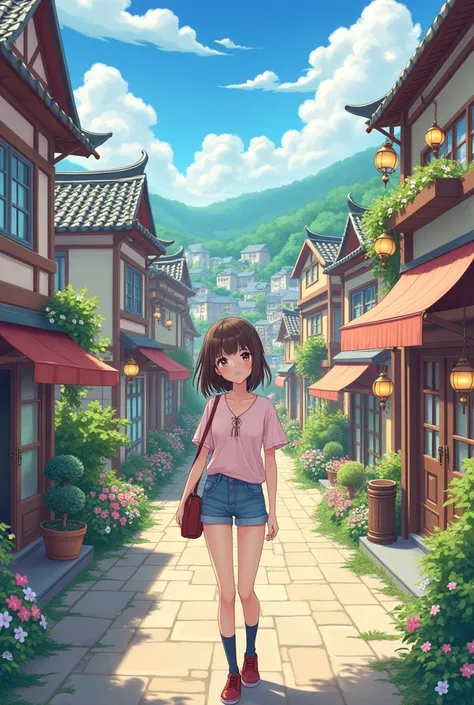 A young woman who lives in a small anime-style town 