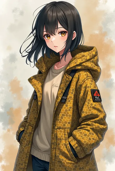 ((honeycomb camouflage pattern Coat:1.4)), 

BREAK

((best quality:1.4)),((high resolution:1.4)),((highres:1.4)),((Contrast)), 
((sketch background:1.4)),
((anime style)),((Girl:1.2)),