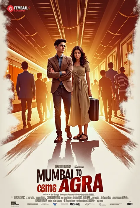 A visually engaging depiction of two young, stylish siblings standing at a bustling Mumbai railway station, dressed in fashionable attire that hints at their familys past affluence. The handsome son, Jay (20), has a perplexed expression, his brows furrowed...