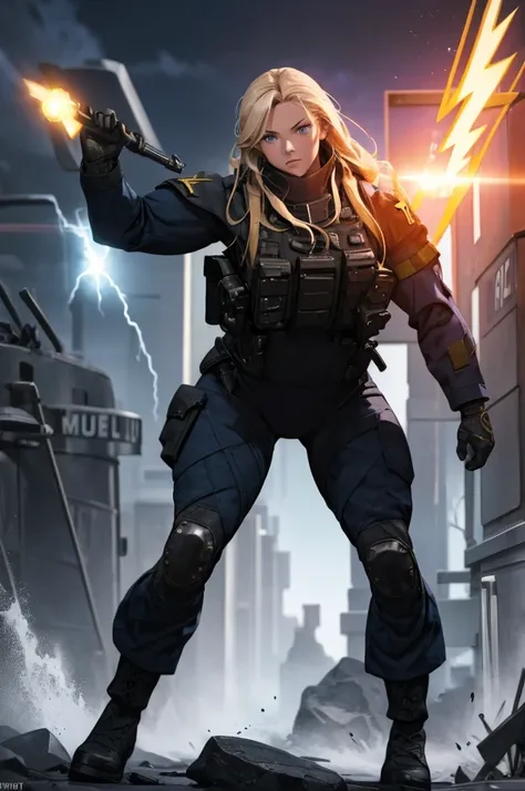 ((((1woman)))),(((((fullbody image))))),soldier clothes,(((((thunderpowers))))),(((((lighningpower))))),(((((muscular body))))),aesir goddess,blonde ,blue eyes , muscular body,(((military))),(((military clothes))),muscular body,muscular arms,power on hands...