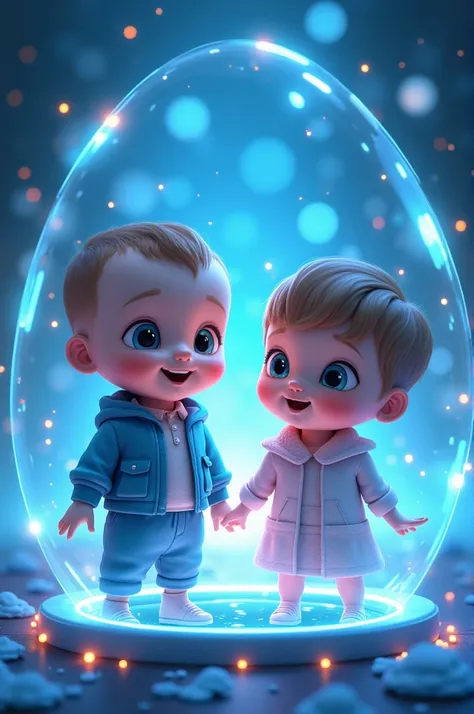 Cute Two Baby Boy and Girls electric display inside and blue light 