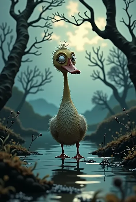 Cree moi le vilain petit canard a la maniere de tim burton 