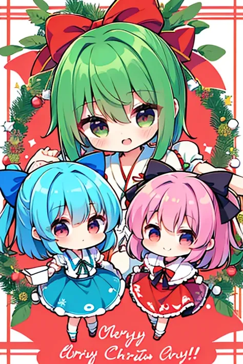 group of cirno(touhou) ChristmasParty🍸️🎂🎁🎅🎄(((yukkuri))), (((chibi))), (((head only))) (yukkuri shiteitte ne:1.4)