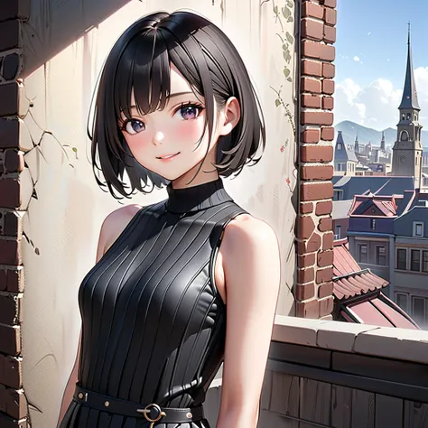 ((32K)), ((Best Quality)), (( ultra high resolution )), (( Hi-Res)), ((超 Hi-Res)), (( very detailed CG)), ((unity 32K wallpaper)), (masterpiece, Best Quality),(Hyperrealism),( 1 girl)、 beautiful dark eyes 、Short black hair,smile、blush、Small breasts、ribbed ...