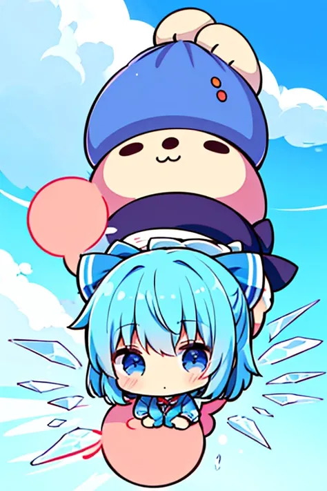 cirno, (((yukkuri))), (((chibi))), (((head only))) (yukkuri shiteitte ne:1.4), yukkuri