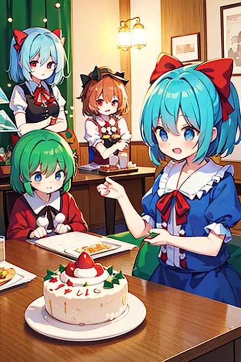 group of cirno(touhou) ChristmasParty🍸️🎂🎁🎅🎄