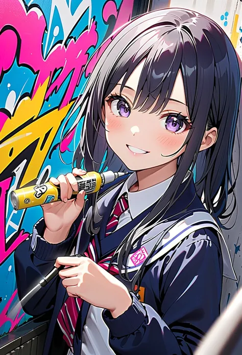 (Masterpiece, BestQuality:1.2),(japanese school girls, are drawing graffiti on the wall), under the elevated railway.in school-uniforms, november,tween, beautiful detailed face,. Pop and artistic graffiti. Catchy logo mark. spraying spray. paint splatters,...