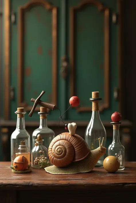 Images of a snail, a hammer, a bottle, a bottle, a bottle, a wardrobe, a tooth, and a ball