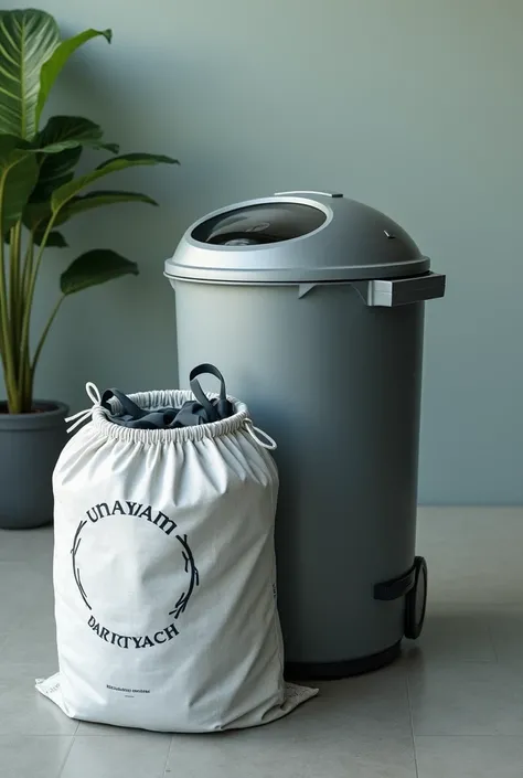 generates the image of technological garbage cans that tie the automated bags. In addition, the sizes of the bins should be varied from small to large. Add drawstrings to the bags to facilitate. It is important that it bears the UNASAM brand